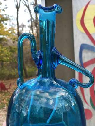 VTG BLENKO Aqua Blue glass Decanter 6525 “Hands On Hips” JOEL MYERS DESIGN MCM 5