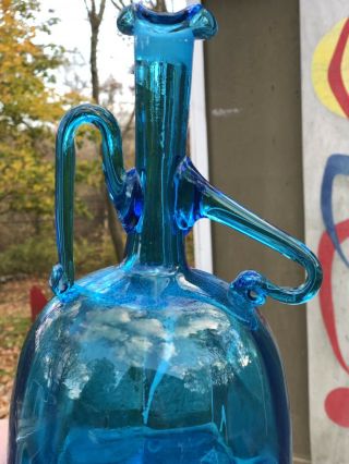 VTG BLENKO Aqua Blue glass Decanter 6525 “Hands On Hips” JOEL MYERS DESIGN MCM 7