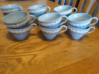 Wedgwood " Queensware Embossed " (lavender Blue) Set Of 12 Cups & Saucers