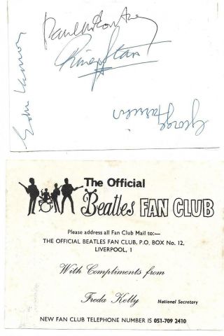 Beatles,  Uk Fan Club Signed In Live Ink,  Photo - Card Circa 1969