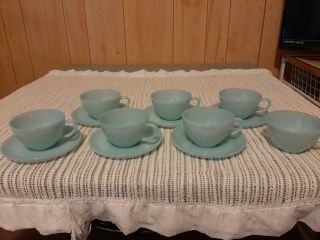 Fire King Delphite Azurite Turquoise Blue Dinnerware Tea Set - 13 Piece Set