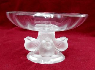 Lalique France Crystal Nogent Frosted Birds Bowl Or Compote - 5 - 1/2 " X 3 - 3/8 "