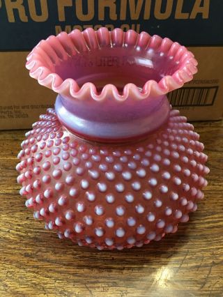 Vintage Fenton Art Glass Cranberry Hobnail Opalescent Lamp Shade Ruffle Top 7 "
