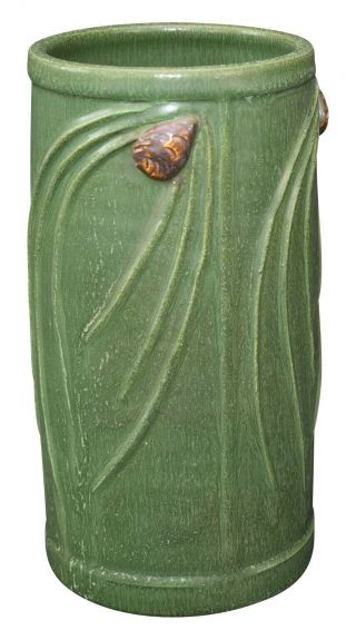Ephraim Faience Pottery 2002 Matte Green Northwood Pine Cone Vase 900