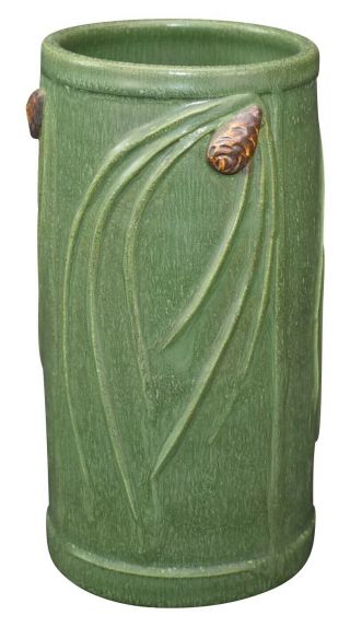 Ephraim Faience Pottery 2002 Matte Green Northwood Pine Cone Vase 900 2