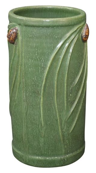 Ephraim Faience Pottery 2002 Matte Green Northwood Pine Cone Vase 900 3