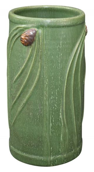 Ephraim Faience Pottery 2002 Matte Green Northwood Pine Cone Vase 900 4