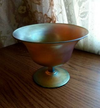 Signed L.  C.  Tiffany Favrile Glass Antique Iridescent Sherbet