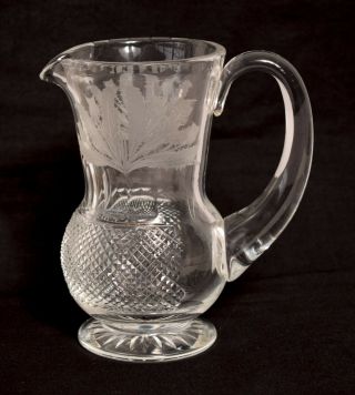 A Very Attractive Vintage Edinburgh Crystal Thistle Pattern Glass Jug 6 " Tall