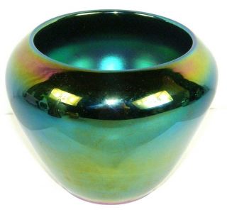 Imperial Freehand Blue Green Lead Aurene Lustre Art Glass Rose Bowl Vase