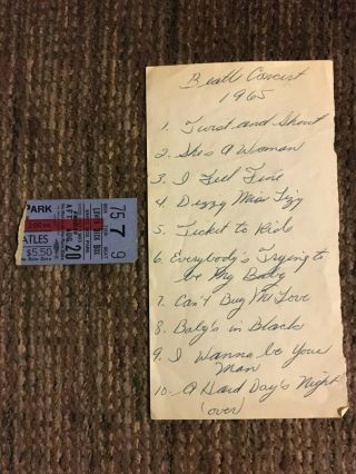 The Beatles Concert Ticket Stub & Song List Comiskey Park August 19 1965