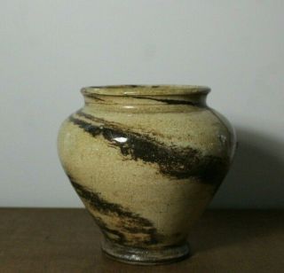 Antique Early 20thc North Carolina Brown Swirl Glaze Art Pottery Vase