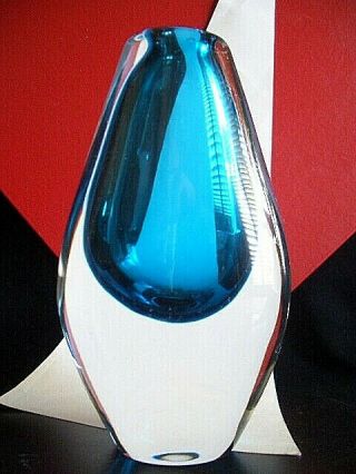 Orrefors Early 1956 Sven Palmqvist 6.  2 " Sapphire Teardrop Vase - Signed Perfect