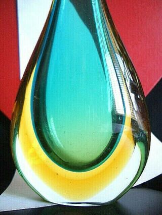Murano Lg.  12.  75 " Quad Sommerso 1964 Emerald,  Jade,  Gold,  Topaz Teardrop Vase - A1