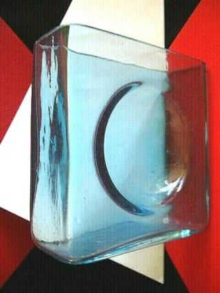 Christian Tortu Aquamarine Square Minimalist Sunken Moon Pillow Vase - A1 Signed