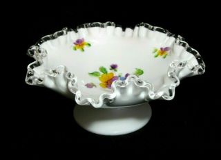 Fenton Art Glass Early Silvercrest Pansies Compote By Louise Piper