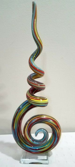 Hand Blown Glass Murano Art Style Swirl Sculpture Figurine Abstract Multicolored