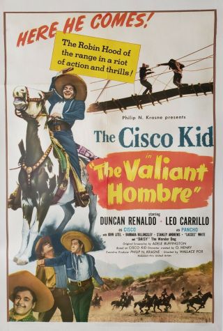 The Valiant Hombre 1948 Movie Poster 41 " X 27 " Duncan Renaldo Linen Backing