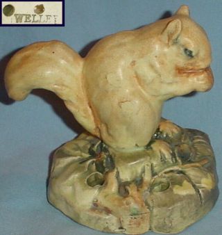 Antique Weller Squirrel Holding Nut Muskota Flower Frog /3.  75 "