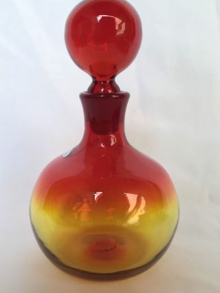 Mid Century BLENKO Glass Decanter Tangerine Amberina with Blenko Label 3
