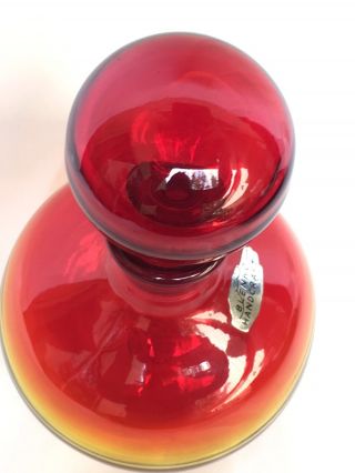 Mid Century BLENKO Glass Decanter Tangerine Amberina with Blenko Label 6