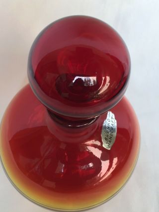 Mid Century BLENKO Glass Decanter Tangerine Amberina with Blenko Label 7