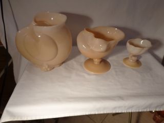 3 CAMBRIDGE GLASS CROWN TUSCAN UNDERSEA NAUTILUS DOLPHIN PINK CORAL SHELL VASES 7
