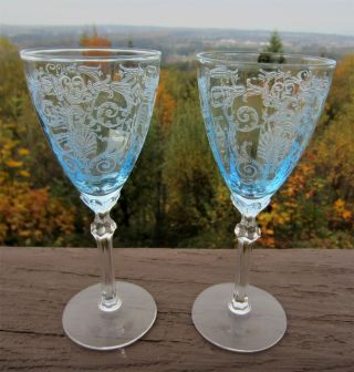 2 Fostoria Goblet Versailles Azure Blue Clarets Goblets 5298 Nr