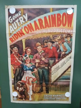 1941 Ridin On A Rainbow One Sheet Poster 27 " X41 " Gene Autry Western Musical