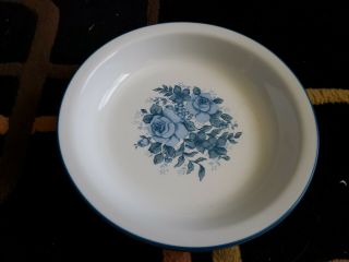 4 Corelle Blue Velvet Rose 8 1/2” Flat Rim Pasta/Soup Bowls 2
