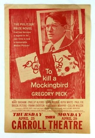 1963 To Kill A Mockingbird Movie Flyer Ad Carroll Theatre Carrollton Ga