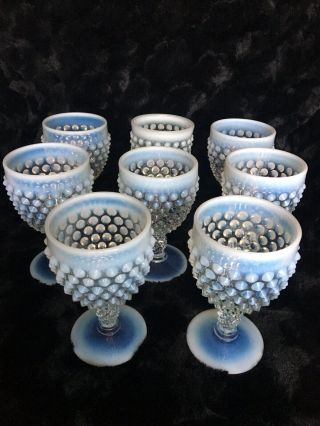 Fenton Art Glass Hobnail White French Opalescent 8 Water Goblets