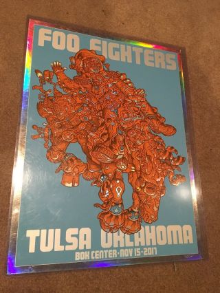 Foo Fighters Poster Foil Tulsa,  Ok 11/15/17 Ap Guy Burwell Not Pearl Jam Emek