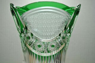 STUNNING VINTAGE LARGE EMERALD GREEN CUT TO CLEAR CRYSTAL VASE 4