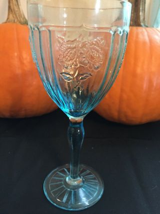 Single Mayfair Open Rose Goblet Hocking Glass 1931 - 1937 Rare Blue