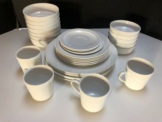 31pc Mid - Century Centura White Coupe By Corning Set Dishes Cups Bowls Plain