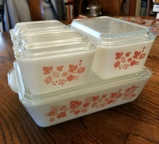 Pyrex Gooseberry Vintage White & Pink 8 Pc Refrigerator Dishes 3