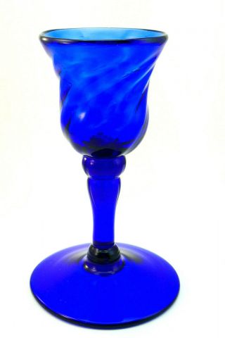 C1780,  Antique 18thc Georgian George Ii Bristol Blue Wrythen Moulded Wine Glass