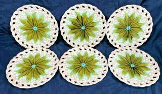 6 Villeroy And Boch Schramberg Majolica Lily Of The Valley Plates C.  1885