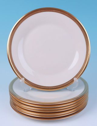 Set Of 8 Lenox Aristocrat Gold Encrusted Dinner Plates Porcelain Service Vintage