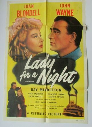 Lady For A Night 1942 Movie Poster 41 " X 27 " John Wayne Folded 1 Sheet