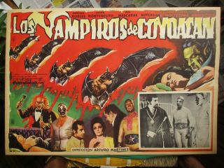 The Vampires Of Coyoacan Horror Mil Mascaras Bat Coffin Set 8 Mexican Lobby Card