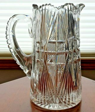 American Brilliant Abp Cut Glass Pitcher Dorflinger Royal Pattern