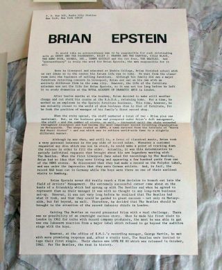 Beatles ULTRA RARE ' BRIAN EPSTEIN ' U.  S.  FAN CLUB KIT FROM 1965 3