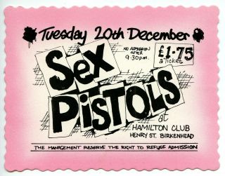 Sex Pistols 1977 Concert Ticket Birkenhead 20th December 1977 Rare
