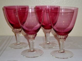 4 Pc George Borgfeldt Lisa Cranberry Twist Stem Non Optic Water Goblets Glasses