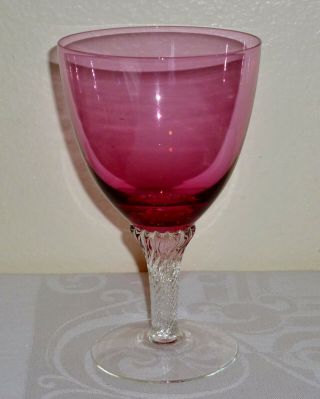4 pc George Borgfeldt LISA Cranberry Twist Stem Non Optic WATER GOBLETS glasses 2