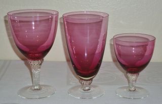 4 pc George Borgfeldt LISA Cranberry Twist Stem Non Optic WATER GOBLETS glasses 3