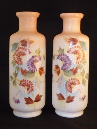 Gorgeous Antique Victorian Harrach Enamelled Glass Vases With Blossoms