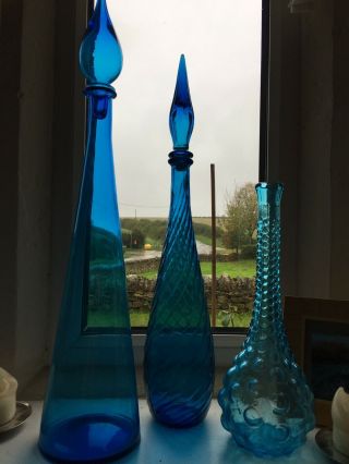 Vintage Swirl Blue Empoli Glass Decanter Genie Bottle Italy 1960s Mcm 22.  5”